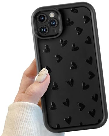Black Cute Heart Phone Case for iPhone 11 Pro, Cute Cool Heart Pattern Shockproof Bumper Phone Case for Women Girls, Soft TPU Slim Girly Cute Protective Cover for iPhone 11 Pro