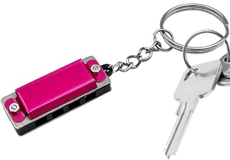 Tiny Mundharmonica Schlüsselkette, kleine Mundharmonika -Schlüsselkette,4 Loch 8 -Ton -Metall -Metallspielzeuganhänger | Stilvoller tragbarer Musik -Charme, Musikinstrument für Studenten