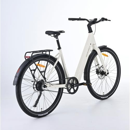 VecoCraft Luna E Bike Damen 28 Zoll City E-Bike. Electric Bike mit Motor, Riemenantrieb, Tektro Scheibenbremsen| LCD Display Integrated in The stem - Ideal für Stadt und Pendler|1.0 Sandgelb