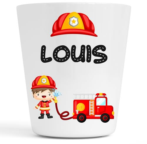 Gobelet en Plastique pour Enfants | Gobelet Personnalisé avec Nom |Verre Plastique Incassable Personnalisé (Pompier Louis)