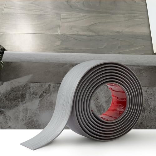 Bande de Transition 7.6cm Large Bande de Seuil Autoadhésive PVC Barre de Seuil Baguette Seuil de Porte Barre de Sol Profilé de Transition Joindre Espaces de Sol,2M Grain de Bois Gris Clair