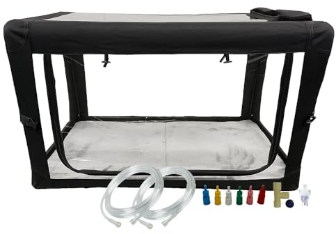 Oxygen Therapy Cage for Pets – Veterinary Oxygen & Nebulizer Chamber for Dogs, Cats, Puppies, Sheep – Oxygen Therapy Cage with Tubing Kit, Soft Mat, Venturi Adapters, Nebulizer, T-Fitting