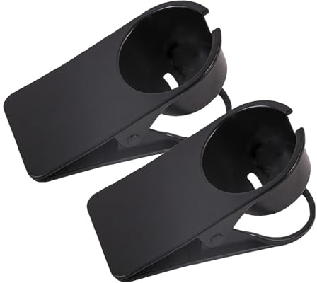 Sisyphy Desk Cup Holder Clip – Clamp-on Drink Holder for Table, Fits Mugs & Bottles, Anti-Spill Clip-On Cup Mug Hooks for Home & Office (Black, 2-Pack)