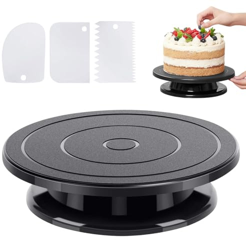 UHETLET Tortenplatte Drehbar Cake Board Tortenständer Drehteller Torte 27 cm mit 3 Kuchenschabern Torten Drehplatte Cake Decorating Turntable Drehscheibe Torten Drehteller Torte für Kuchen Backen