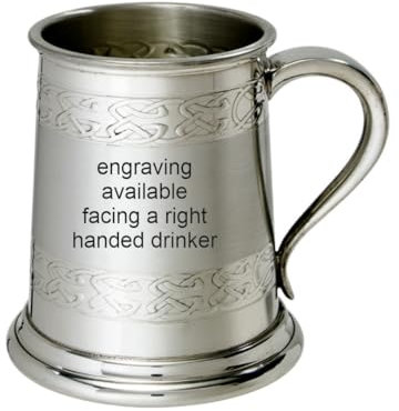 Wentworth Pewter – Half Pint Embossed Celtic Band Pewter Tankard – Traditional Beer Mug with Decorative Celtic Knot Detail – Personalised Engraving Available (with Engraving)