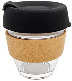RUHEN Reusable Glass with Silicone Lid and Cork Sleeve Protable Travel Mugs