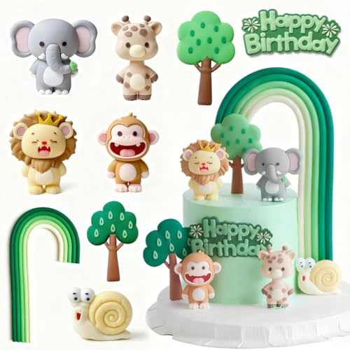Tortendeko Tiere Set, 9 Stück Dschungel Kuchendeko Wild One Geburtstag Deko Torte, Waldtiere Cake Topper Dschungel Themed Party Kuchen Dekoration für Kinder Junge Mädchen (A)