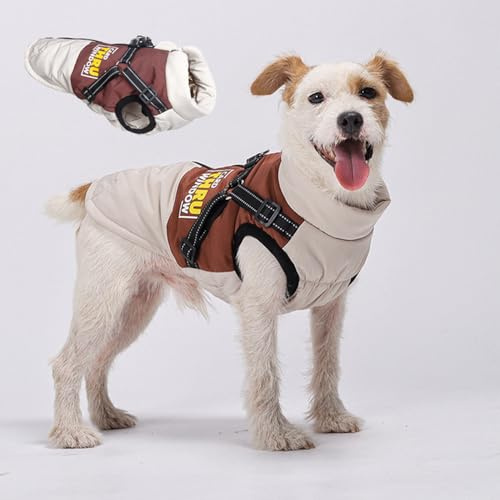 Hundemantel Winter Hundejacke Haustier Skifahren Kostüm Wasserdicht & Winddicht,Ärmellose Baumwolle Gepolsterte Weste mit Reflektoren Reißverschluss (Kaffee, M)