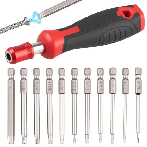 12 Pcs Torx Head Screwdriver Bit Set, T6-T40 Tamper-Proof Security Torx Bit Set 75mm Magnetic Star Screwdriver Sets, S2 Steel 1/4 Inch Hex Shank Drill Bits for Power Impact Driver & Manual Tools