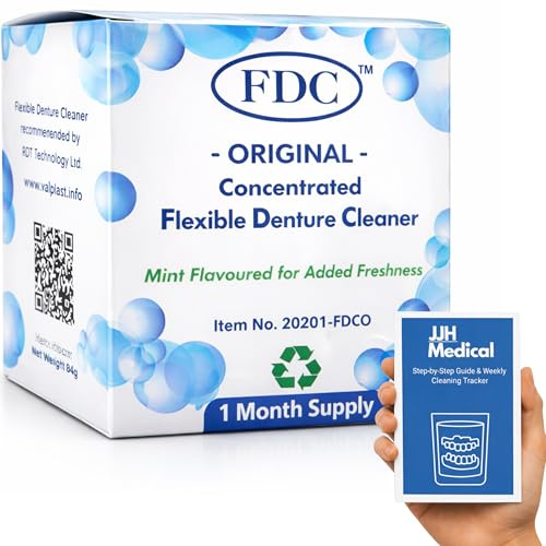 FDC Flexible Denture Cleaner Tablets – 1 Month Supply (3 sachets) with JJH Medical Cleaning Guide & Weekly Tracker – False Teeth & Retainer Cleaner – Removes Stains & Plaque