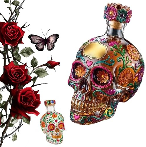 Day of the Dead Flasche, Gothic-Totenkopf-Dekanter-Flasche, Limitierte Edition Day of the Dead Tequila-Flasche, 350 ml, leerer geformter Glas-Totenkopf-Dekanter für Zuhause, Bar-Dekoration