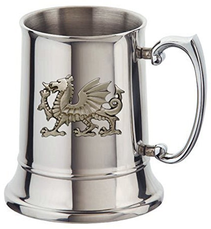 Krug aus Edelstahl mit walisischem Drachen