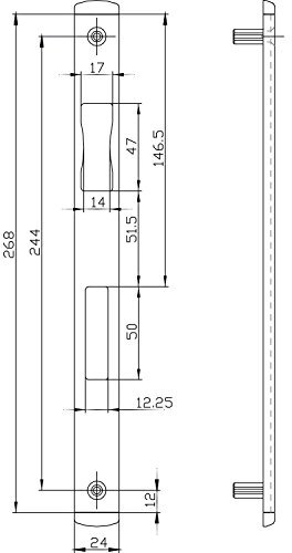 Schließblech BKS B 9000 0785, 270 x 24 mm, U-Stulp 6 mm