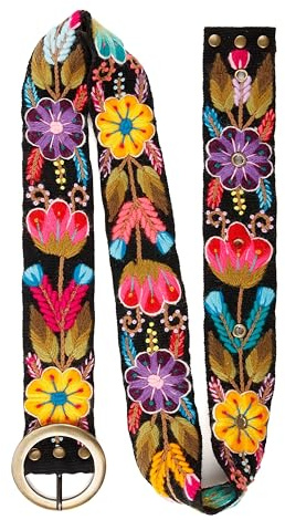 RAYMIS Embroidered Belt For Women | Colorful Flower Woven Belt | Multicolor Floral Women Belt | Embroidery Mexican Style Belt
