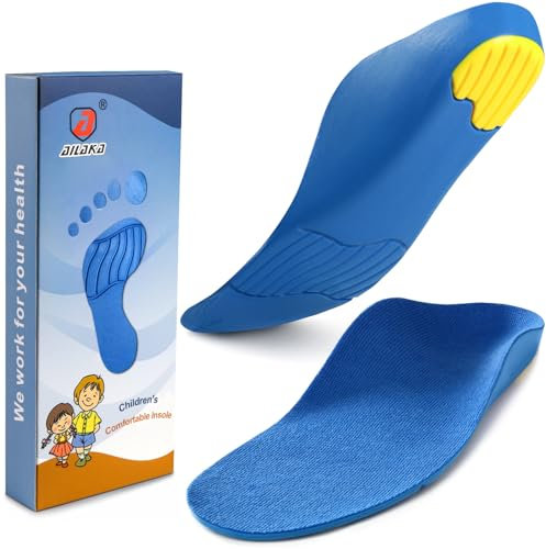 Ailaka Kids Orthotic Cushioning Arch Support Shoe Insoles, Children Pu Foam Inserts for Flat feet, Plantar Fasciitis, Feet Heel Pain Relief, Blue, Kids UK 12.5-1 / EU 31-33