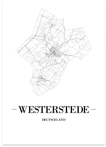 JUNIWORDS Stadtposter - Wähle Deine Stadt - Westerstede - 21 x 30 cm Poster - Schrift A - Weiß