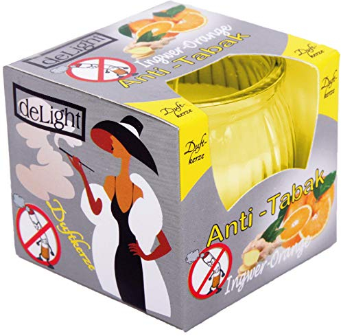 HS Candle Duftkerze Raumerfrischer im Glas, lange Brenndauer und angenehmer Duft (Anti-Tabak Ingwer Orange)