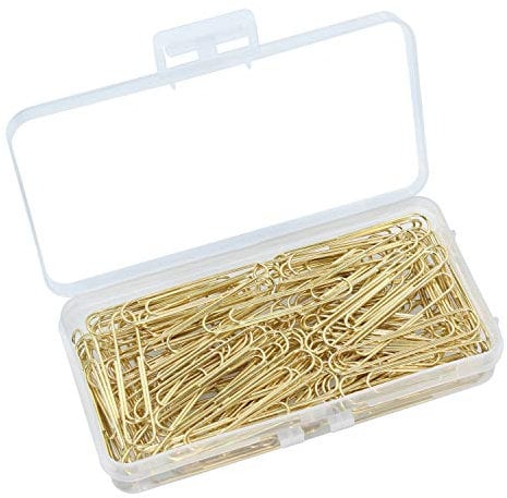 OKVGO 100pcs 50mm Metal Paper Clips with Plastic Box of Paper Clamps for Office Stationery Gold