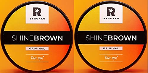 Byrokko Shine Brown Tan Up! Premium-Bräunungsbeschleuniger-Creme, 2 Tiegel à 190 ml, zum Bräunen auf Sonnenliege und im Freien Töpchen, 100 % natürliche Inhaltsstoffe. Karottenöl, extra natives