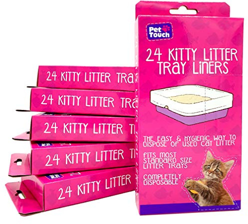 144x Kitty Cat Litter Tray Liners – Fits to Most Kitten & Cats Trays Liner – Disposable & Hygienic Waste Bags – Portable, Strong, Travel, Toilet Training (6 Boxes of 24 each)