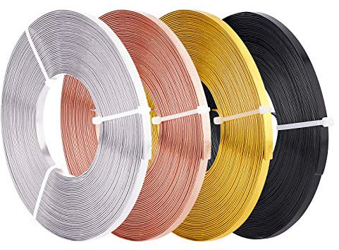 BENECREAT 40m Filo Piatto in Alluminio 4 Colori (5mm di Larghezza) Filo Flessibile per Castone, Anello per Orecchino di Gioielli Che Fa 10m / Rotolo