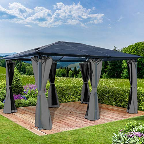 BRAST® Alu Pavillon Premium | viele Modelle & Farben | Größen 3x4m 3,6x4,8m | inkl. Moskitonetz | TÜV geprüft | wasserdicht | UV-Schutz | festes Dach | 3,6x4,8m Grau