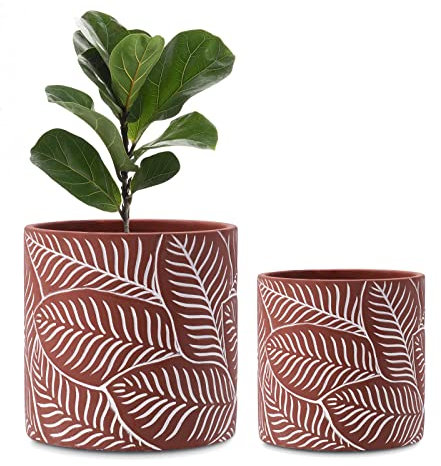 FairyLavie Plant Pots, 17+14 CM Cement Pots Planters with Drainage Hole and Plastic Stopper, Flower Pots for Indoor Outdoor Plant, Great for Home Decor, Set of 2