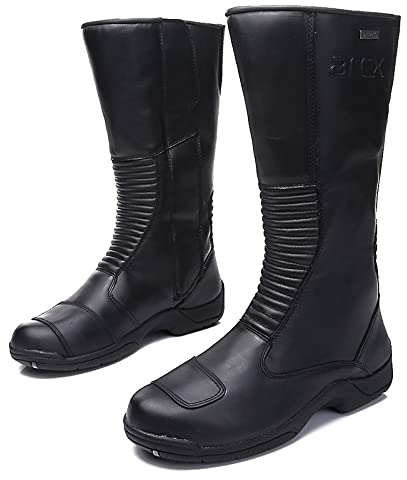 Sebasty Kuhfell Motorradstiefel Schuhe,Herren Dirt Bike Stiefel Kniehohe Motocross Stiefel,Anti-Fall Reitschuhe,Motorboote,Black-40