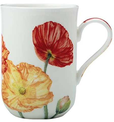 Maxwell & Williams JY0039 Kaffee-Tasse 350 ml – Serie Floriade – Bone China Porzellan Weiß glatt – in Geschenkbox, Mohn