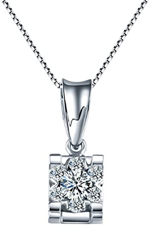 AMDXD Damen Halskette aus Weißgold 18K 750, Gold Ketten Damen 0.2ct Labor Erstellt Diamant, Geschenk für Valentinstag Geburtstag Weihnachten, Echte Goldserie, Weiß Gold,