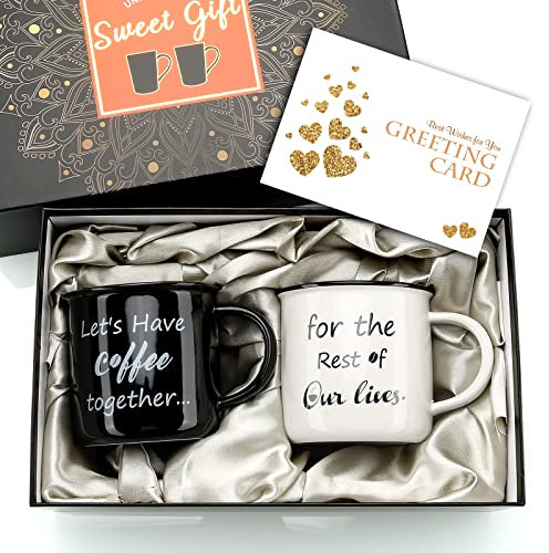 exreizst Kaffeebecher mit Aufschrift Mr and Mrs, Hochzeitsgeschenk für Braut und Bräutigam, Brautparty, Verlobungsgeschenk, Jahrestagsgeschenk, für Ehepaare, 340 ml, Keramik-Marmorbecher (oval2)