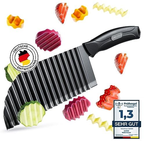 EDELFELD Wellenschneider für Pommes, Obst & Gemüse [TESTSIEGER] - Spülmaschinengeeignetes Wellenmesser mit Titanklinge - Riffelmesser für Erwachsene & Kinder - BLW Wellenschnittmesser aus Edelstahl