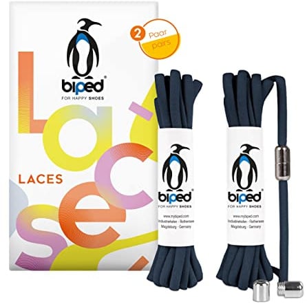 biped LACES 2 paia lacci elastici senza nodo – lacci per scarpe bambini e adulti – chiusura rapida con capsula in metallo – lacci ovali 4,5 mm z2911(#29 navy blue)