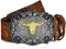 Jadive Herren Gürtel Western Cowboy Bull Leder Gürtel Schnalle mit Blumen Gravur (Kamel, 43 Zoll)