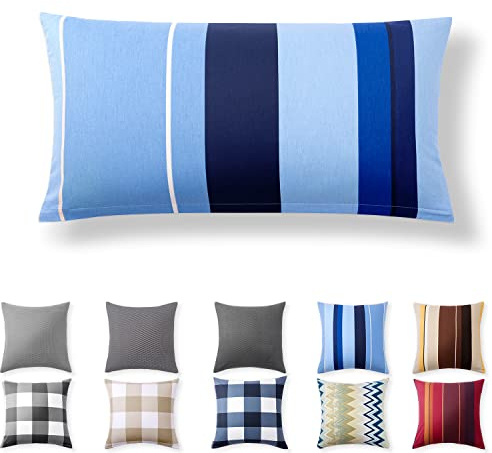 Alreya Renforcé Kissenbezug 40 x 80 cm - 100% Baumwolle mit Reißverschluss, Superweicher Kopfkissenbezug 40x80, Kissenhülle, Blaue Wellen, nur Kissenbezug