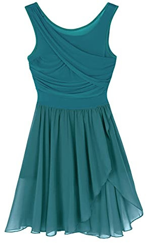 Jugaoge Vestido de baile para mujer con plisado, sin mangas, vestido de ballet, vestido lírico, irregular, tutú, falda, braga latina, tango, samba, salsa, verde, S