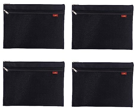 4 Stück A4 Netz-Datei-Reißverschlusstaschen, Ordner-Brieftaschen, Netz-Reißverschlusstasche, Nylon, transparent, Netztasche, wasserdicht, Doppelreißverschluss, für Schule, Büro, Reisen, schwarz