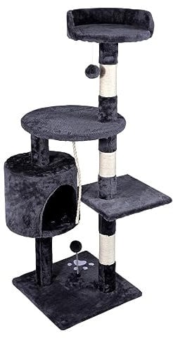 Árbol Rascador para Gatos | 3 Alturas con Refugio y Torre con Plataformas | Cuerda de sisal | Juguete Escalador Gato Grande | 116x40x30cm | Soporta hasta 10kg | Multinivel