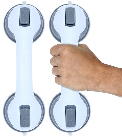 Badezimmer Haltegriff mit Saugnapf 120kg Belastbarkeit - 2 Stück - Sicherheits Dusch Griff mit Schnellverriegelung - Senioren Badewannen Sicherheitsgriff Wandgriff Duschhilfe ohne Bohren rutschfest