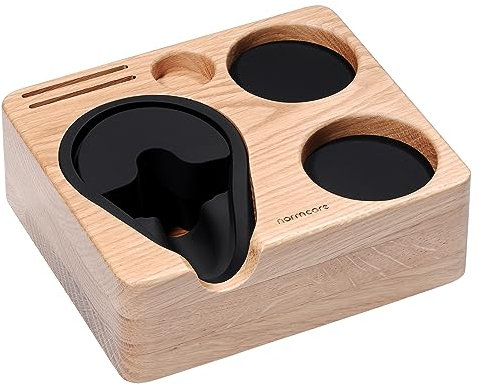 Normcore Espresso Tamping Station For 54mm 58mm Espresso Machine Accessories, OAK Tamping Mat Portafilter Holder, Espresso Coffee Equipment, Solid American White OAK Wood