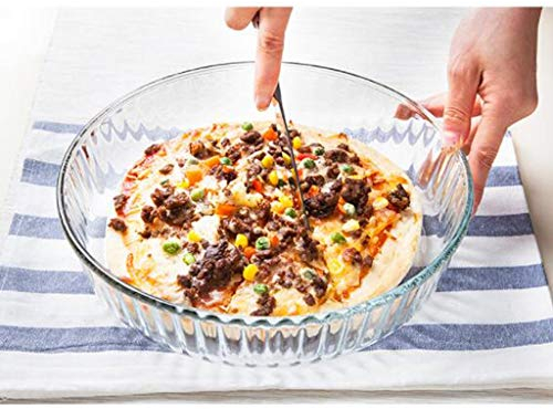 QUNINE Transparent Tempered Glass Pizza Pan Round Stripe Baking Tray Pizza Tray Microwave Oven Suitable for Pizza Bread Fruit, 2.1L