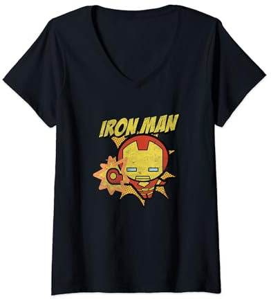 Marvel Kawaii Chibi Iron Man Repulsor Blast Distressed V2 V-Neck T-Shirt