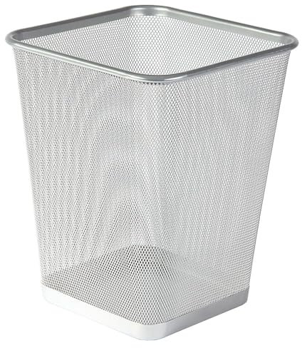 MantraRaj Silver Square Metal Mesh Waste Bin - Lightweight Mesh Trash Can for Bathrooms, Kitchens, Home Offices, Living Room