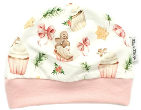 Kleine Könige Mütze Baby Mädchen Beanie · Modell Kuchen Cupcake weiß, Altrosa · Ökotex 100 Zertifiziert · Größe 98/104