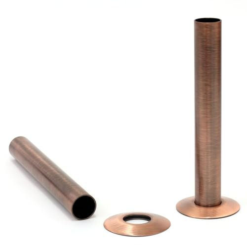 Antique Copper Pipe Shrouds & Collars Pair for Radiators & Towel Rails 130mm