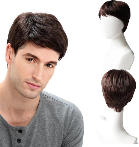 Mens Wig, Wigs for Men, Straight Costume Wigs for Synthetic Mens Wig for Daily Use Handsome Men's Daily Costume Fancy Dress Cosplay Halloween (Dark Brown)