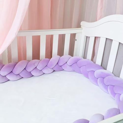 AZMAHT Serpente da Letto Intrecciato Paracolpi Intrecciato Lettino 3 Fili Cuscini Intrecciati Cuscino per Dormite Laterali Soffice Letto A Treccia Cuscino per Decorazioni,Viola,500cm