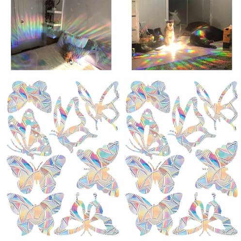 2 Stücke Regenbogen Prisma Statische Fensteraufkleber – Sonnenfänger, Fenstersticker, Vogelschutz, Schmetterlingsform, 22x30 cm