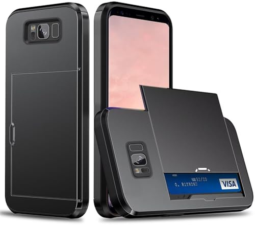 xinyunew Brieftasche für Samsung Galaxy S8 hülle mit Kartenhalter, Militärqualität Doppelwandiger Stoßfest mit Kartenfach Schutzhülle für Samsung Galaxy S8, Schwarz