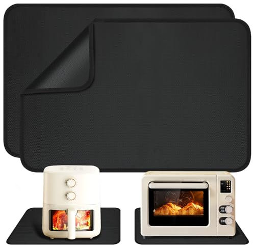 Gucass 2 Stück Feuerfeste Unterlage Hitzebeständige, 60x40cm Feuerfeste Silikonmatten für Luftfritteuse, Rutschfest und Wasserdicht Feuerschutzmatte für Küchenarbeitsplatten Mikrowelle Kaffeemaschine